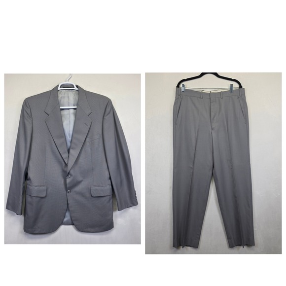 Bespoke‎ Suit Mens 42 Jacket 36x32 Pants Gray Windowpane Formal Classic Business